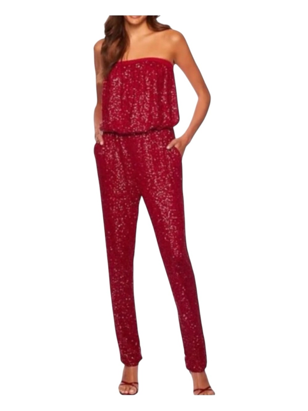 NWT | Susana Monaco | Sequin Tube Jumpsuit in Red | Sz M | $259